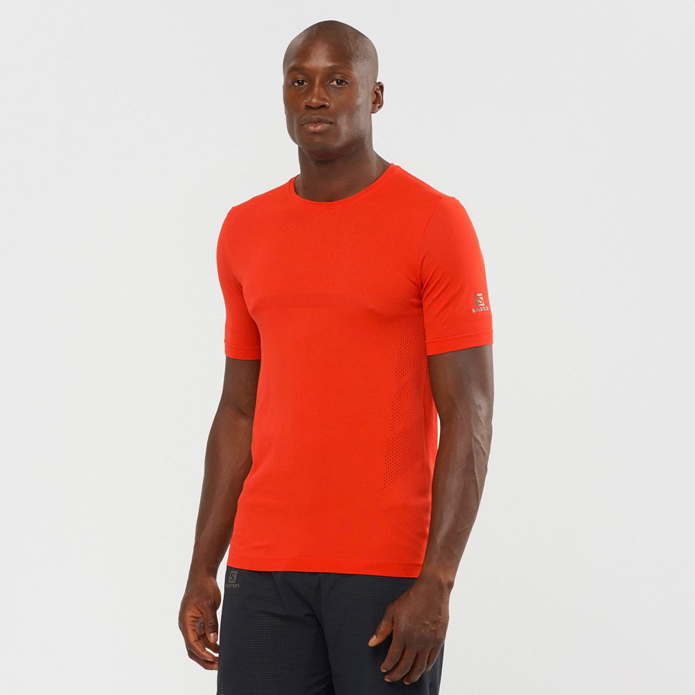 Salomon Singapore Mens T-shirts - SENSE SEAMLESS M Orange | 17534-RPIL